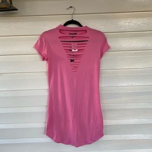Pink T-Shirt Dress Cutout Front Size M